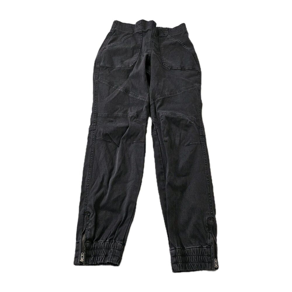 Spanx Cargo Joggers Medium Washed Black High Rise Zip‎ Ankle Stretch Twill
